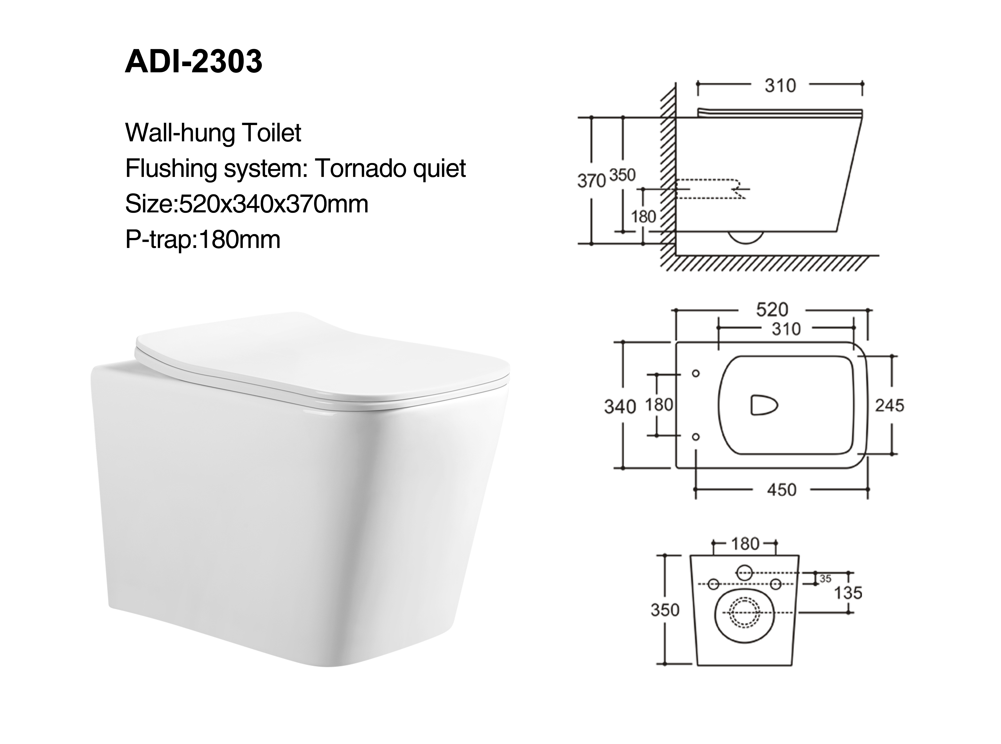 Купить подвесной унитаз ADI-2303 оптом